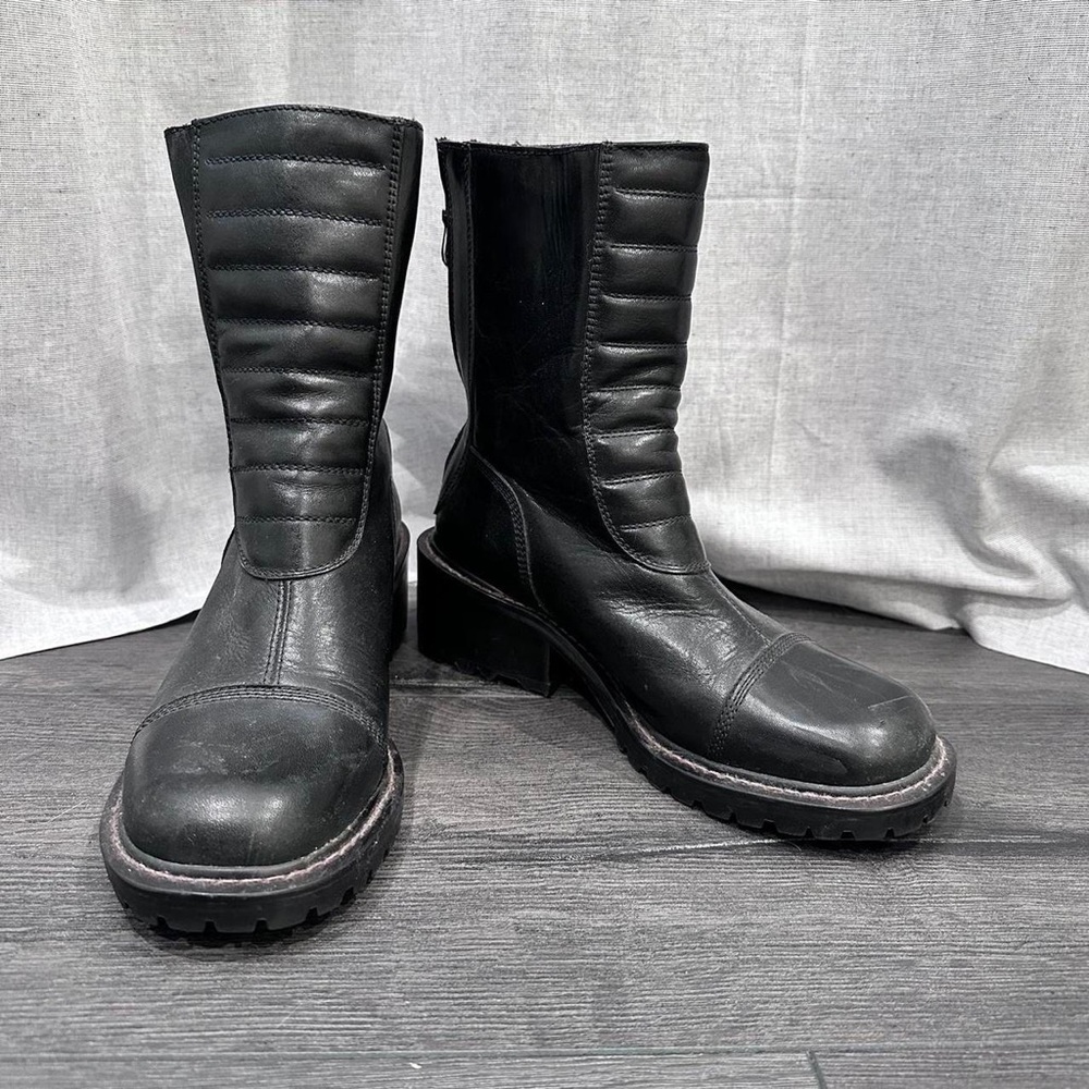 DKNY black leather boots.